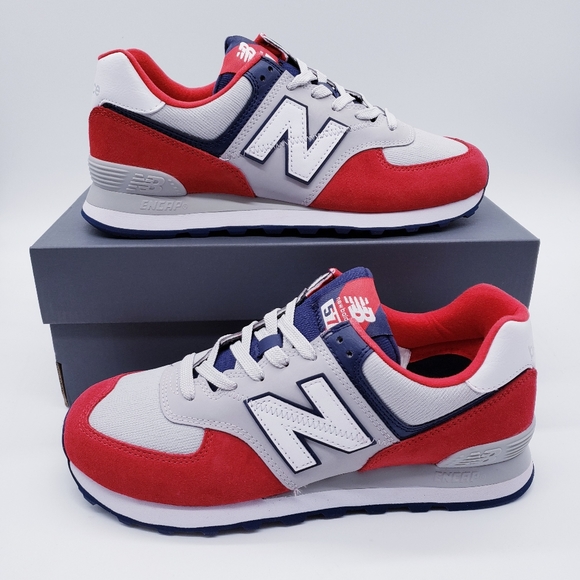 New Balance 574 Gray Navy Blue Red Sneaker… - Picture 2 of 7